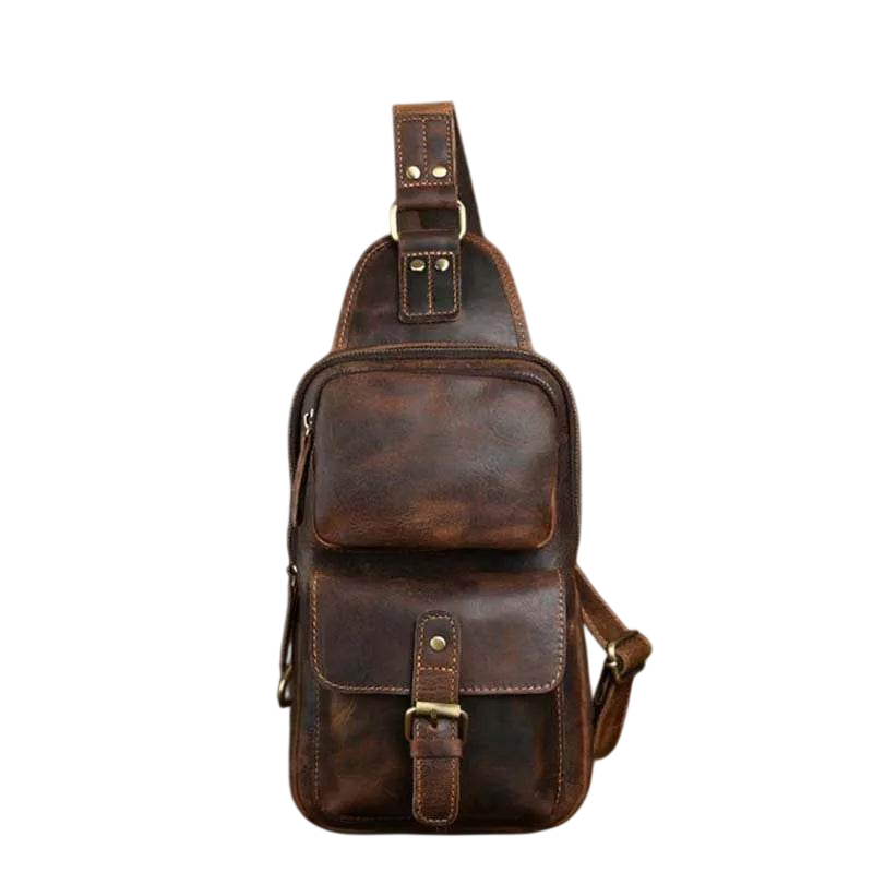 Men’s Leather Chest Bag Big Capacity Sling Crossbody Bag