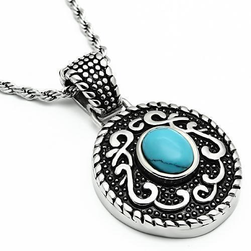 Men's Jewelry - Necklaces Men's Necklaces - TK550 - High polished (no plating) Stainless Steel Necklace with Synthetic Turquoise in Sea Blue
