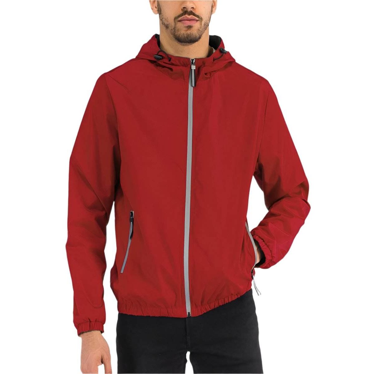 Men's Red Black Trim White Reflective Zipper Windbreaker - VacationGrabs