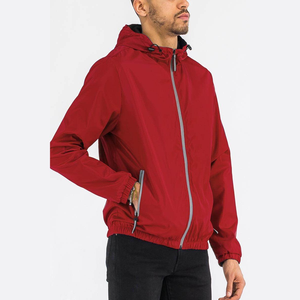 Men's Red Black Trim White Reflective Zipper Windbreaker - VacationGrabs