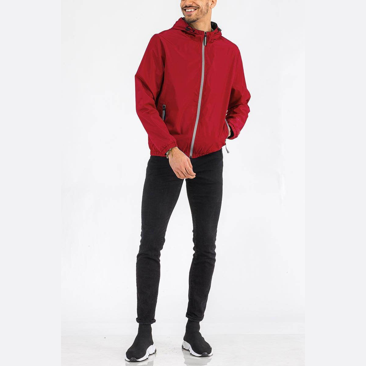 Men's Red Black Trim White Reflective Zipper Windbreaker - VacationGrabs