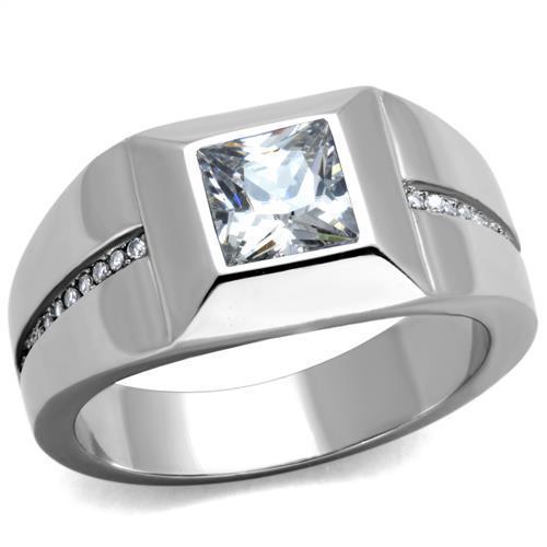 Men's Jewelry - Rings Men's Rings - TK1916 - High polished (no plating) Stainless Steel Ring with AAA Grade CZ in Clear