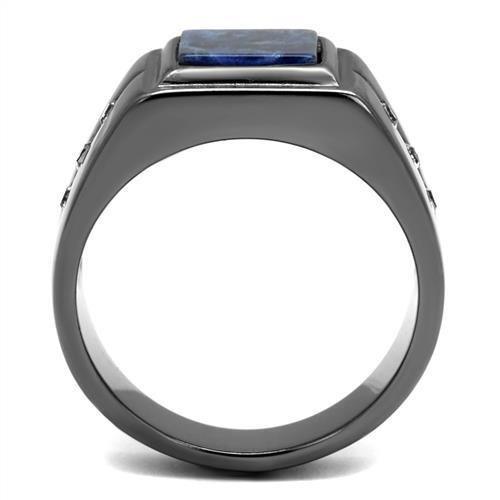 Men's Jewelry - Rings Men's Rings - TK3006 - IP Light Black (IP Gun) Stainless Steel Ring with Blue Sand in Montana