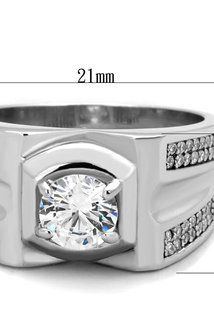 Men's Jewelry - Rings Men's Rings - TS385 - Rhodium 925 Sterling Silver Ring with AAA Grade CZ in Clear