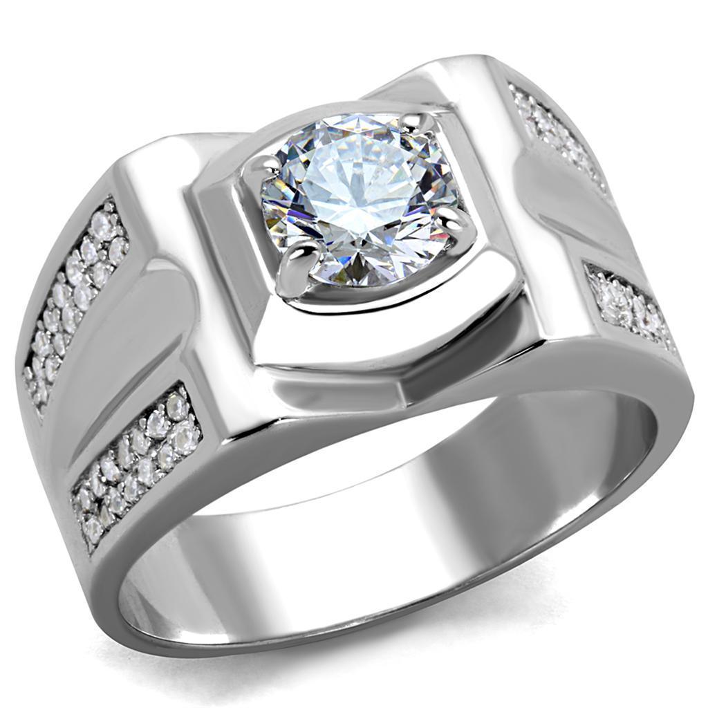 Men's Jewelry - Rings Men's Rings - TS385 - Rhodium 925 Sterling Silver Ring with AAA Grade CZ in Clear