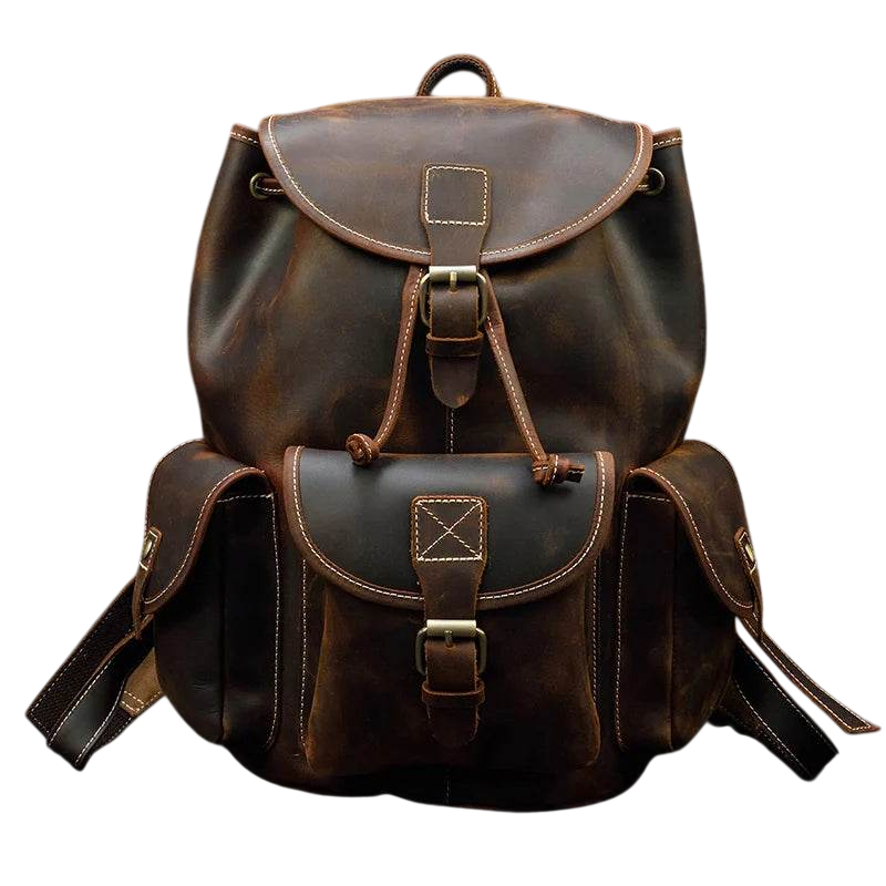 Mochila unisex de cuero Crazy Horse para hombres y mujeres
