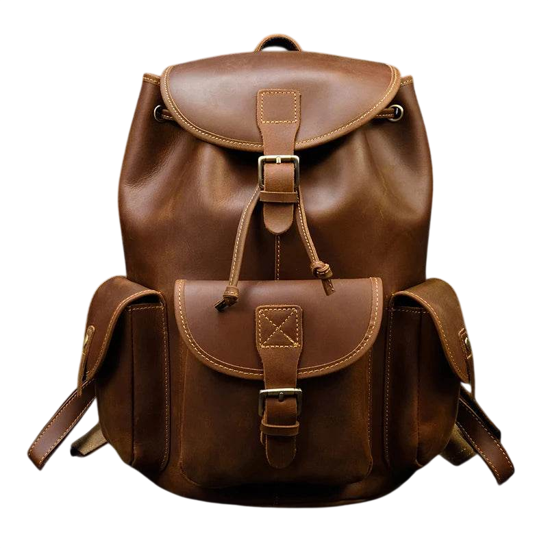 Men’s Women’s Crazy Horse Leather Backpack Unisex School Bag