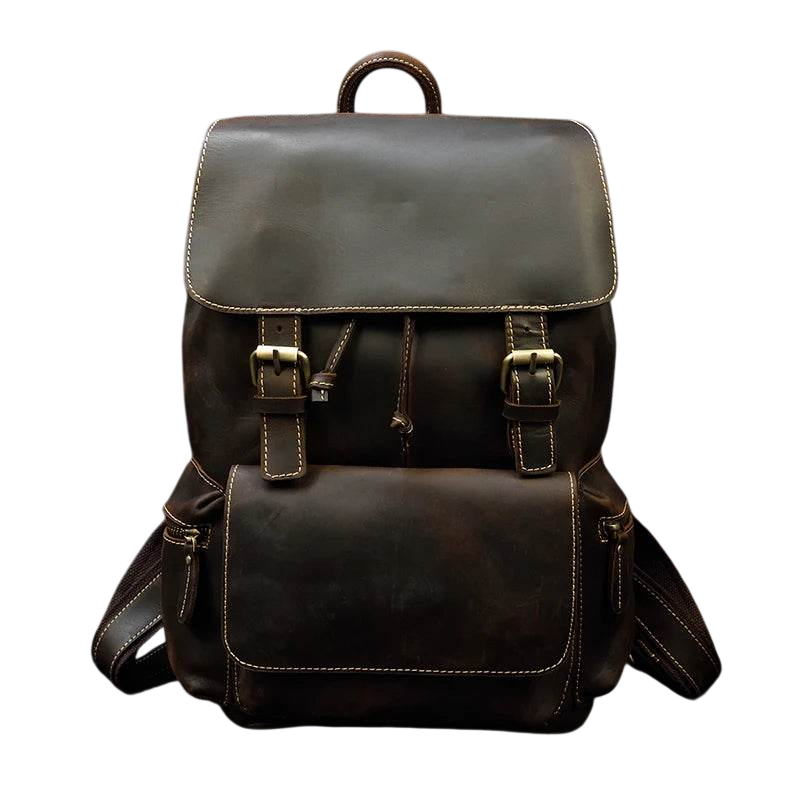 Men’s Women’s Crazy Horse Leather Backpack Unisex School Bag