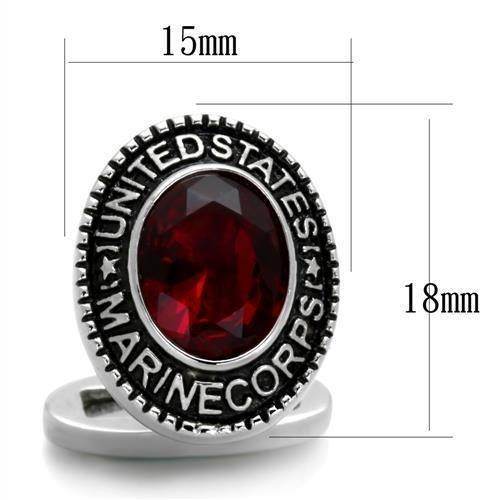 Men's accessories silver Marine Corps cufflinks with red gem detail