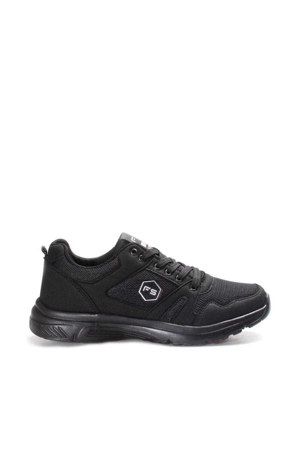 Men's All-Black Athletic Sneakers with Mesh Panels – side view