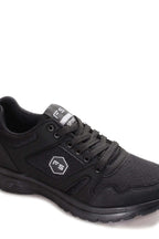 Men's All-Black Athletic Sneakers with Mesh Panels – close up view
