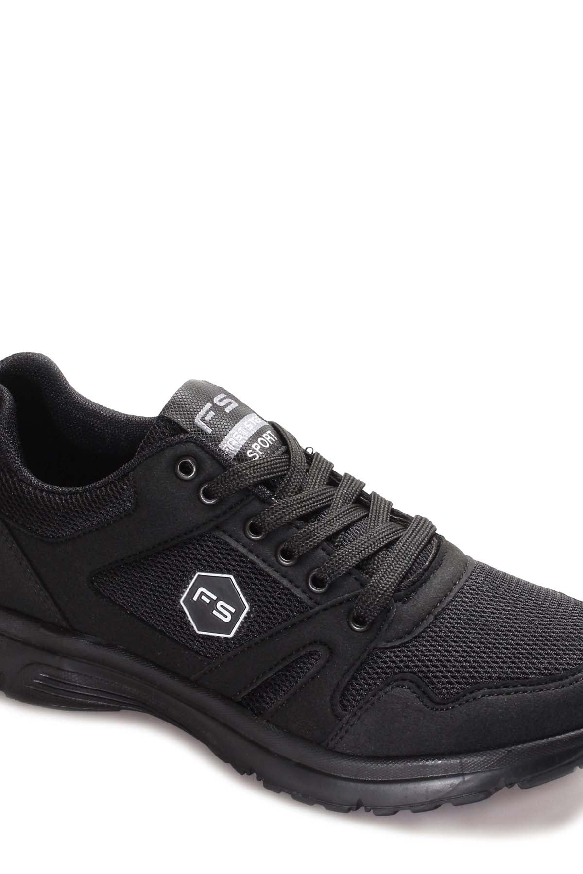 Men's All-Black Athletic Sneakers with Mesh Panels – close up view