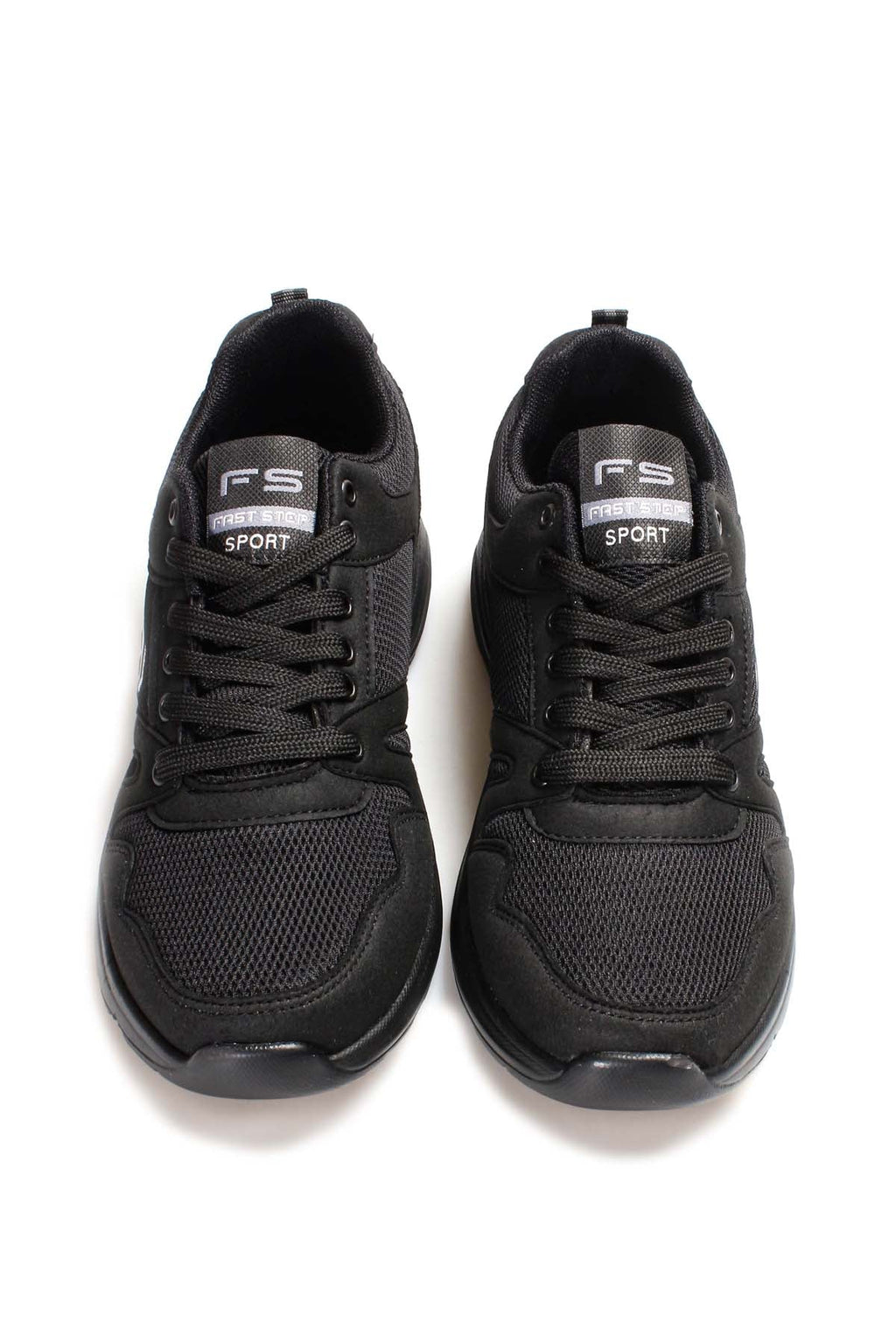 Men's All-Black Athletic Sneakers with Mesh Panels – full look view