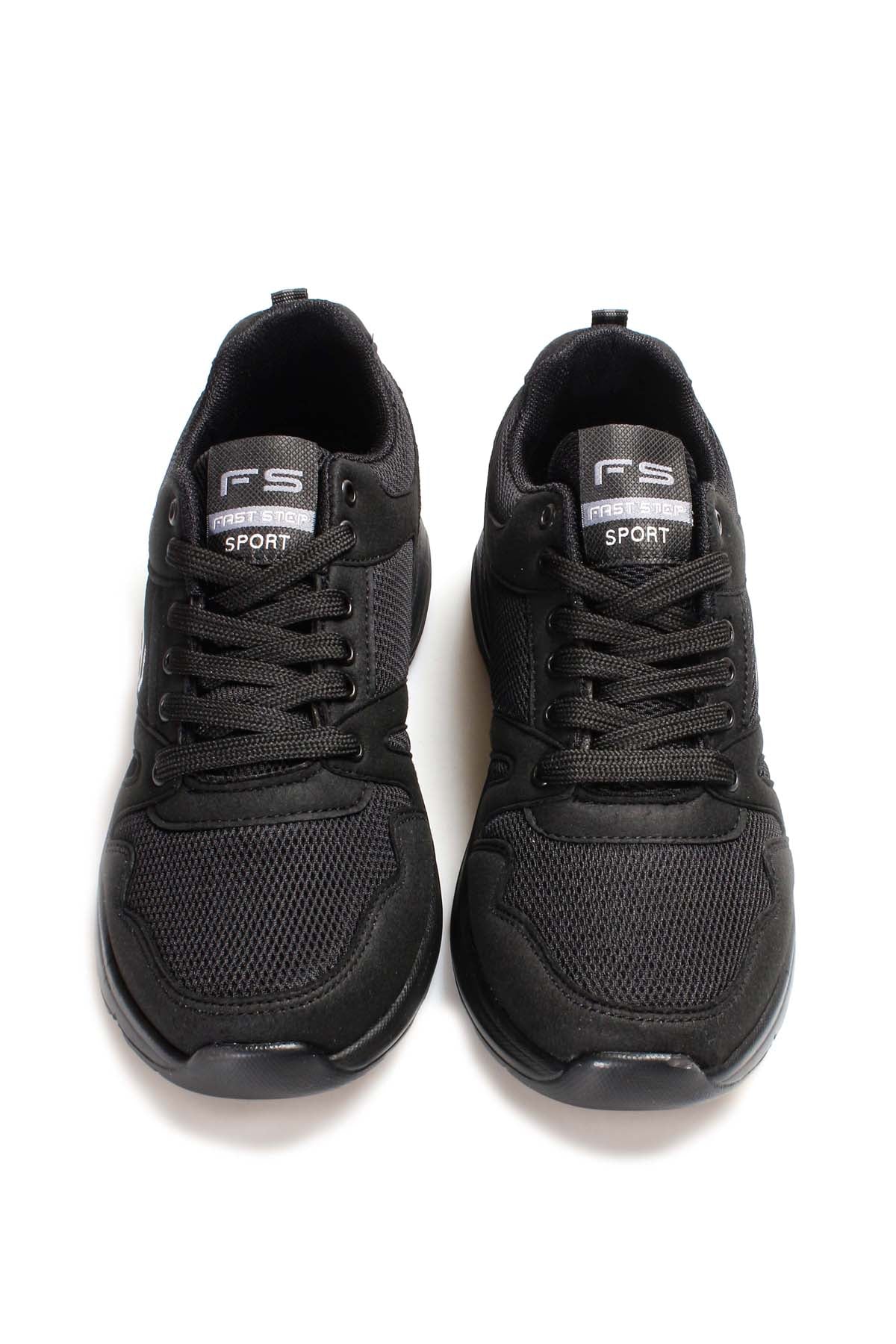 Men's All-Black Athletic Sneakers with Mesh Panels – full look view