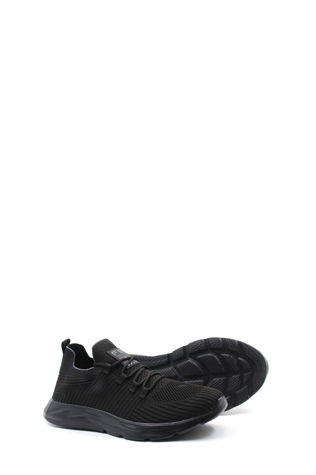 Men's All-Black Knit Sneakers with Flexible Sole – side view