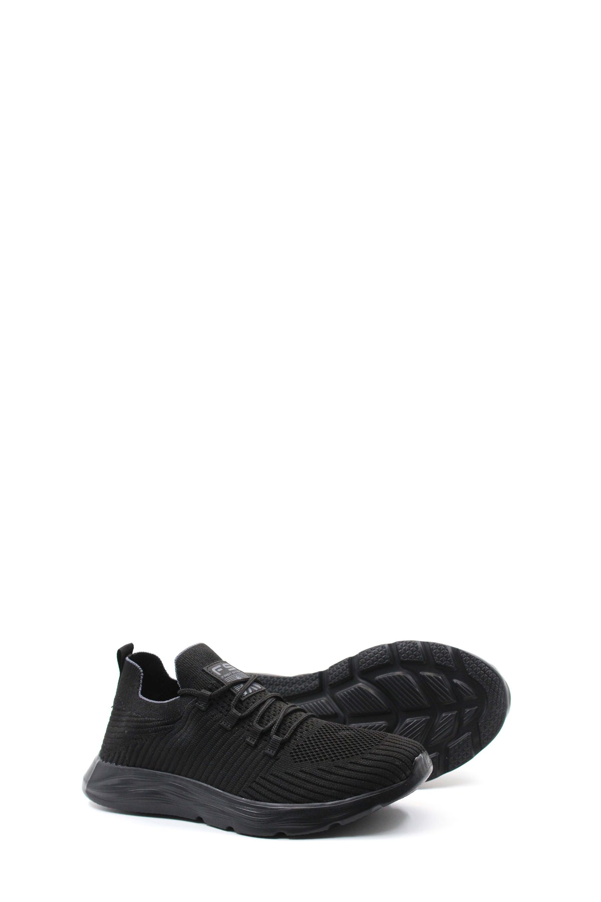 Men's All-Black Knit Sneakers with Flexible Sole – side view