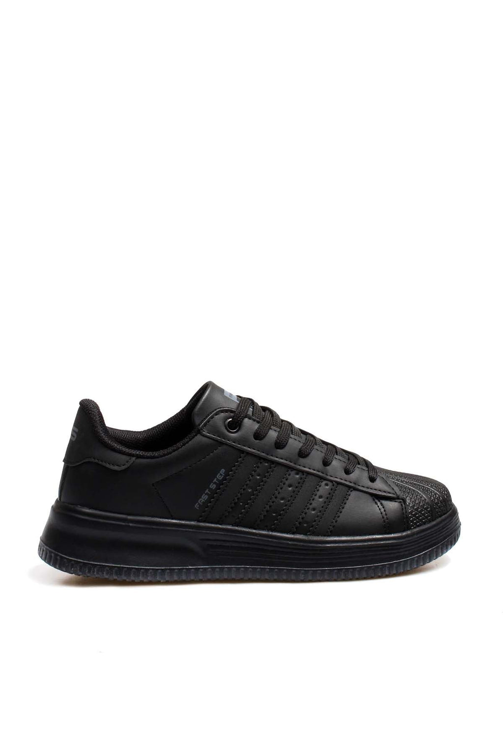 Men's All-Black Leather Low-Top Sneakers with Textured Toe – front view