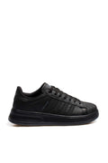 Men's All-Black Leather Low-Top Sneakers with Textured Toe – front view