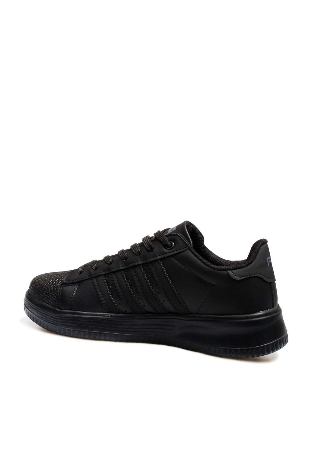 Men's All-Black Leather Low-Top Sneakers with Textured Toe – detail view