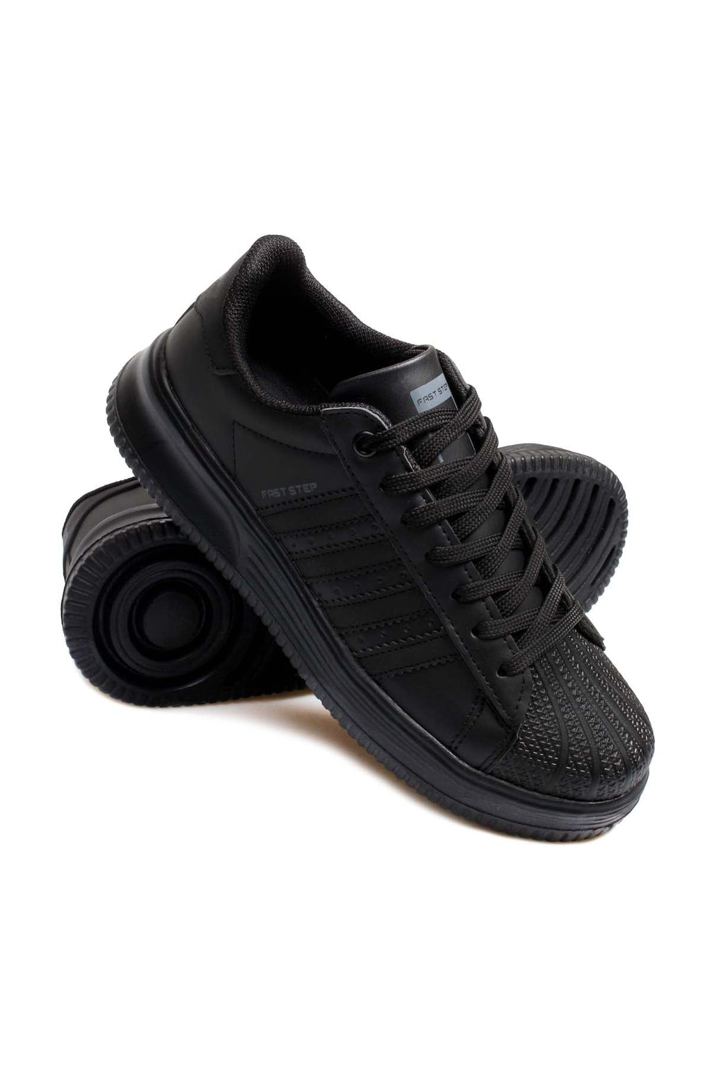 Men's All-Black Leather Low-Top Sneakers with Textured Toe – styled view