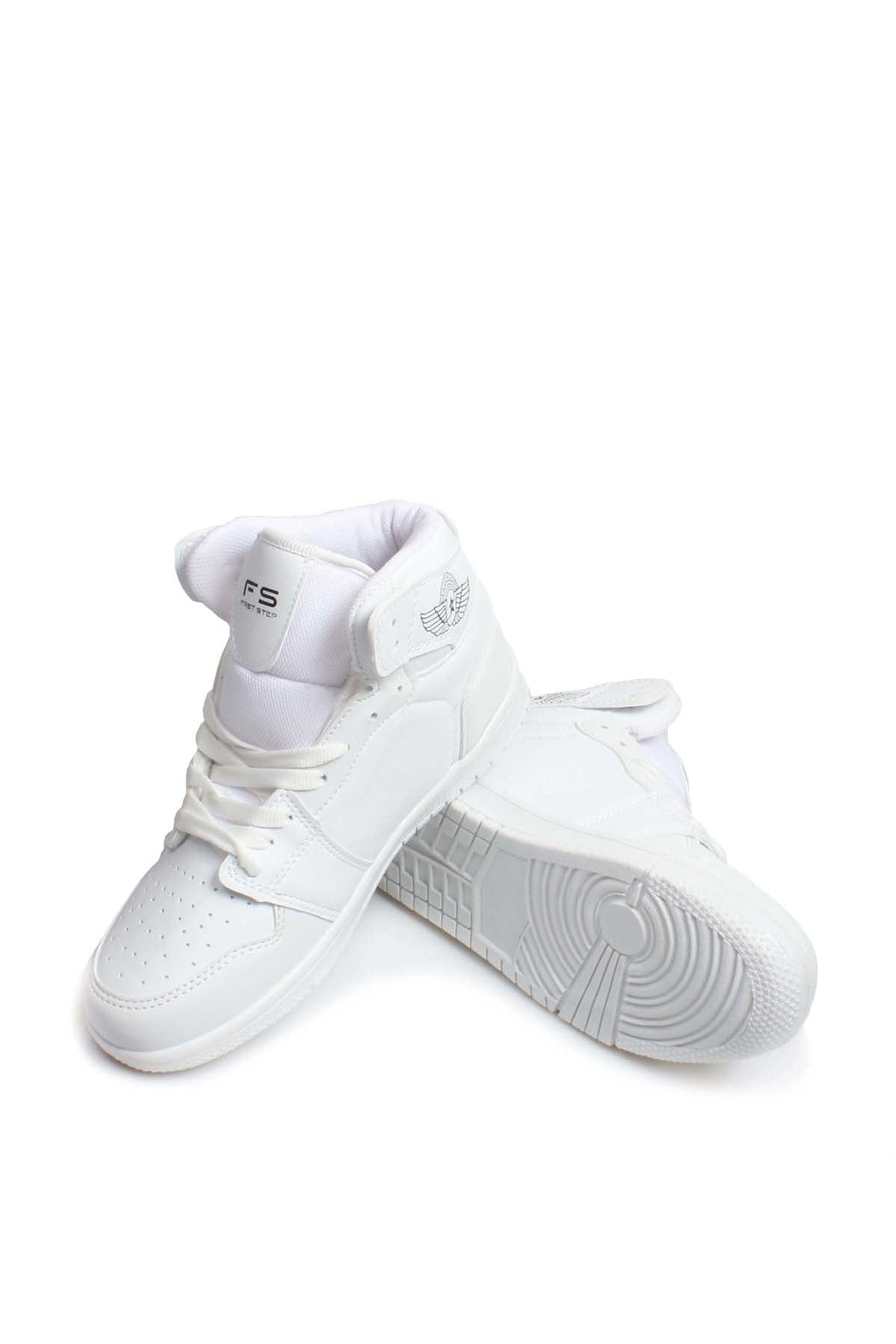 Men's All-White High-Top Sneakers with Minimalist Design – close up view