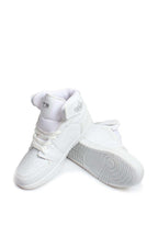 Men's All-White High-Top Sneakers with Minimalist Design – close up view