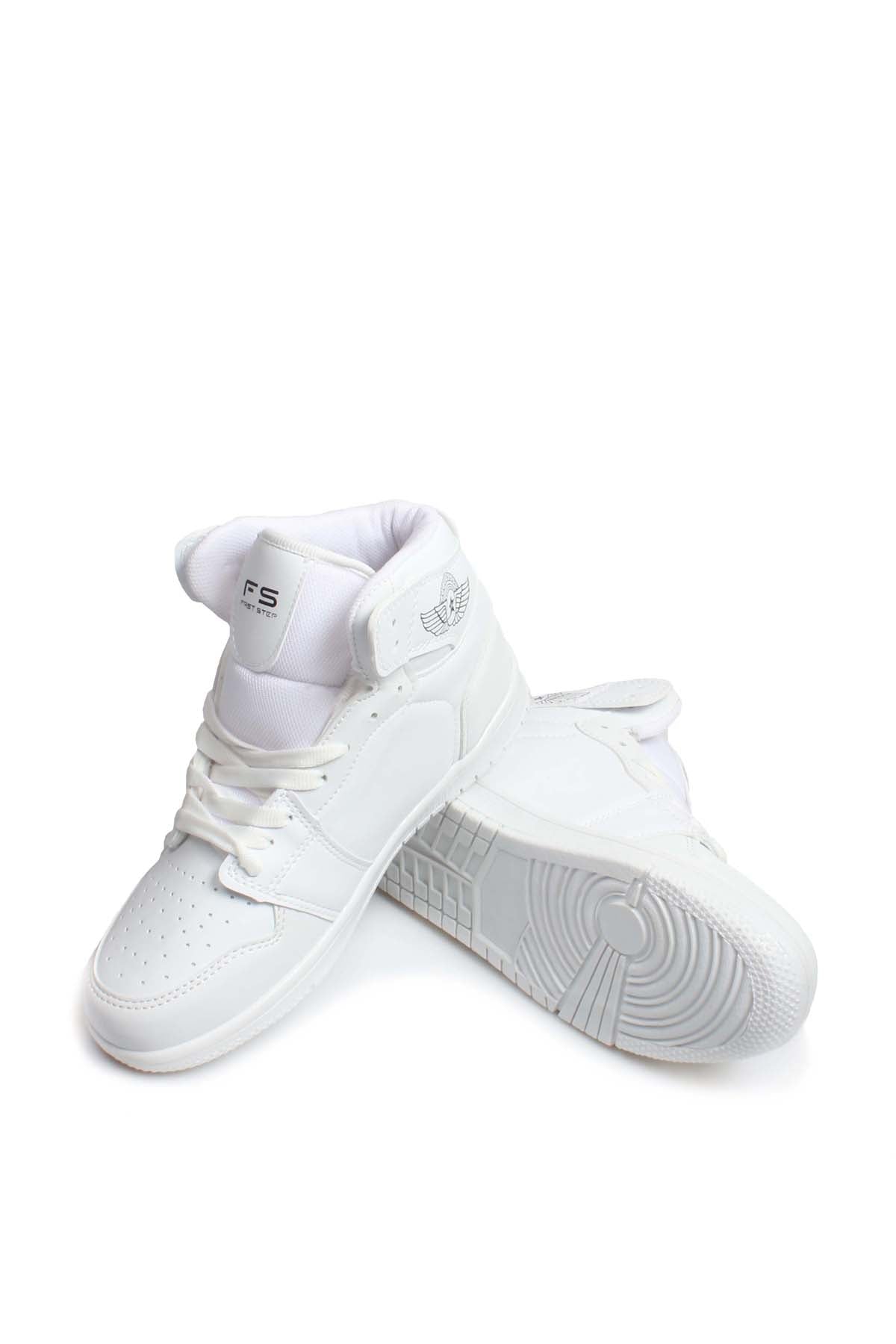 Men's All-White High-Top Sneakers with Minimalist Design – close up view