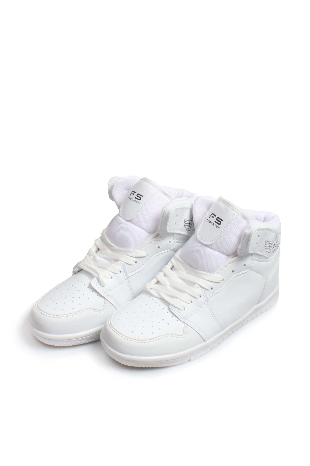 Men's All-White High-Top Sneakers with Minimalist Design – full look view
