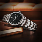 Dapr men's automatic stainless steel watch with a sleek black dial and sturdy band