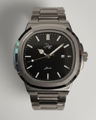 Dapr men's automatic stainless steel watch with a sleek black dial and stainless steel bracelet