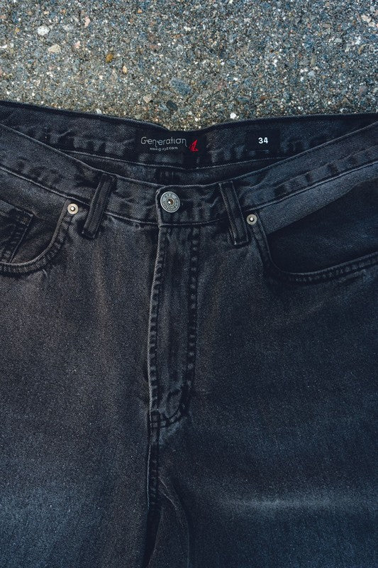 Generation XYZ black mens baggy fit jeans with button and belt loops in size 34