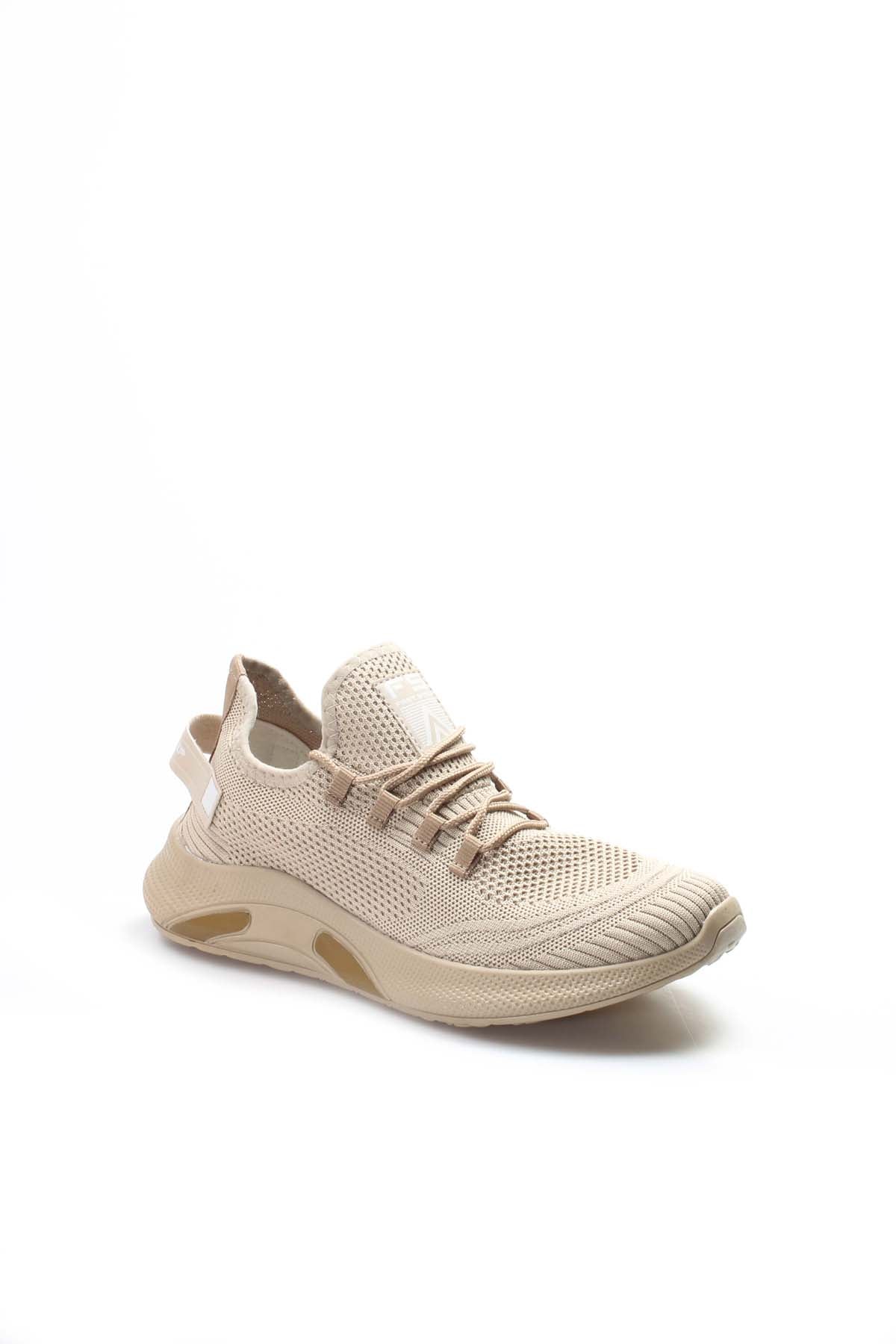 Men's Beige Lightweight Knit Sneakers with Breathable Design – styled view