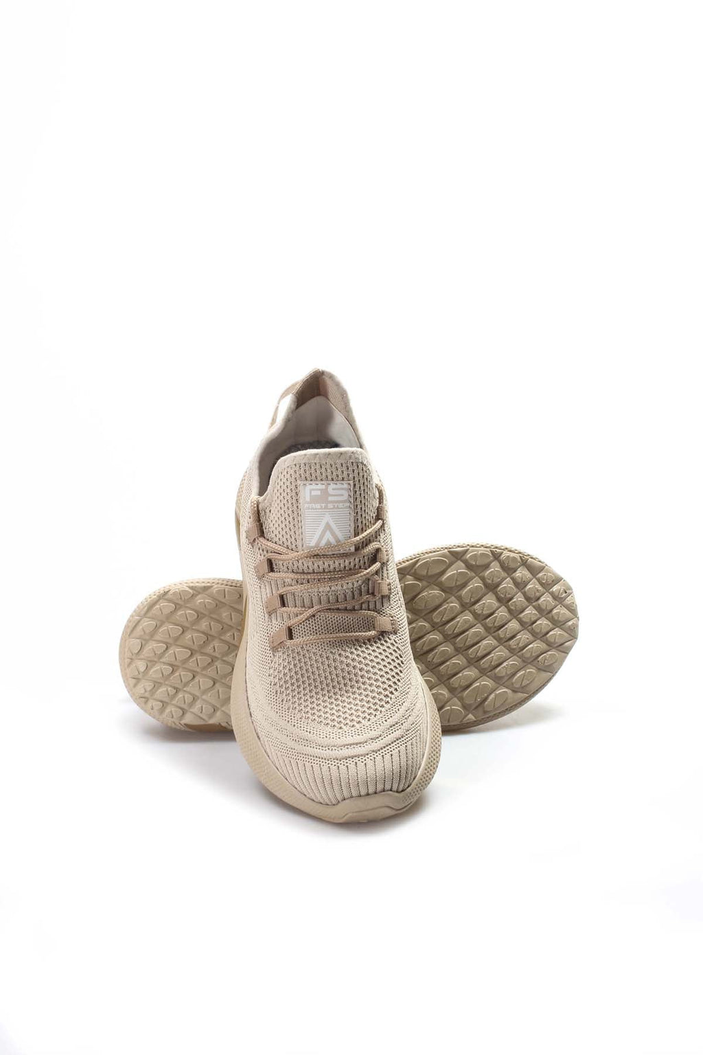 Men's Beige Lightweight Knit Sneakers with Breathable Design – close up view