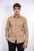 Men’s Beige Shirt with Minimal Black Pattern – front view