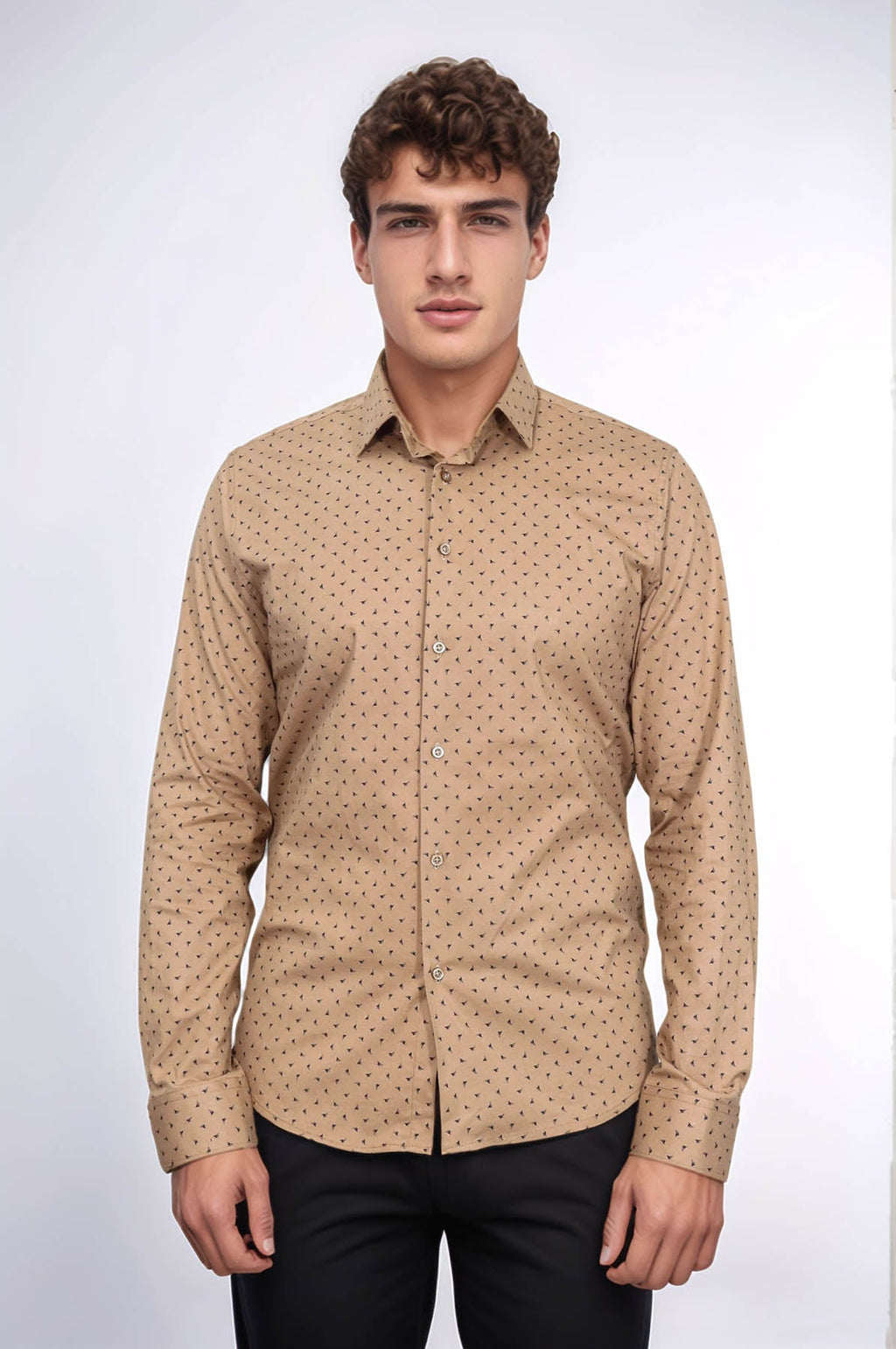 Men’s Beige Shirt with Minimal Black Pattern – side view