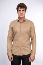 Men’s Beige Shirt with Minimal Black Pattern – side view