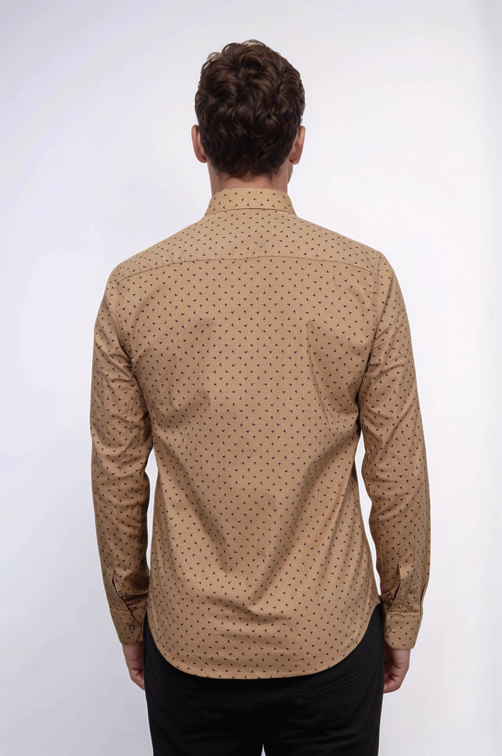Men’s Beige Shirt with Minimal Black Pattern – fabric detail view