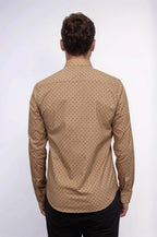 Men’s Beige Shirt with Minimal Black Pattern – fabric detail view