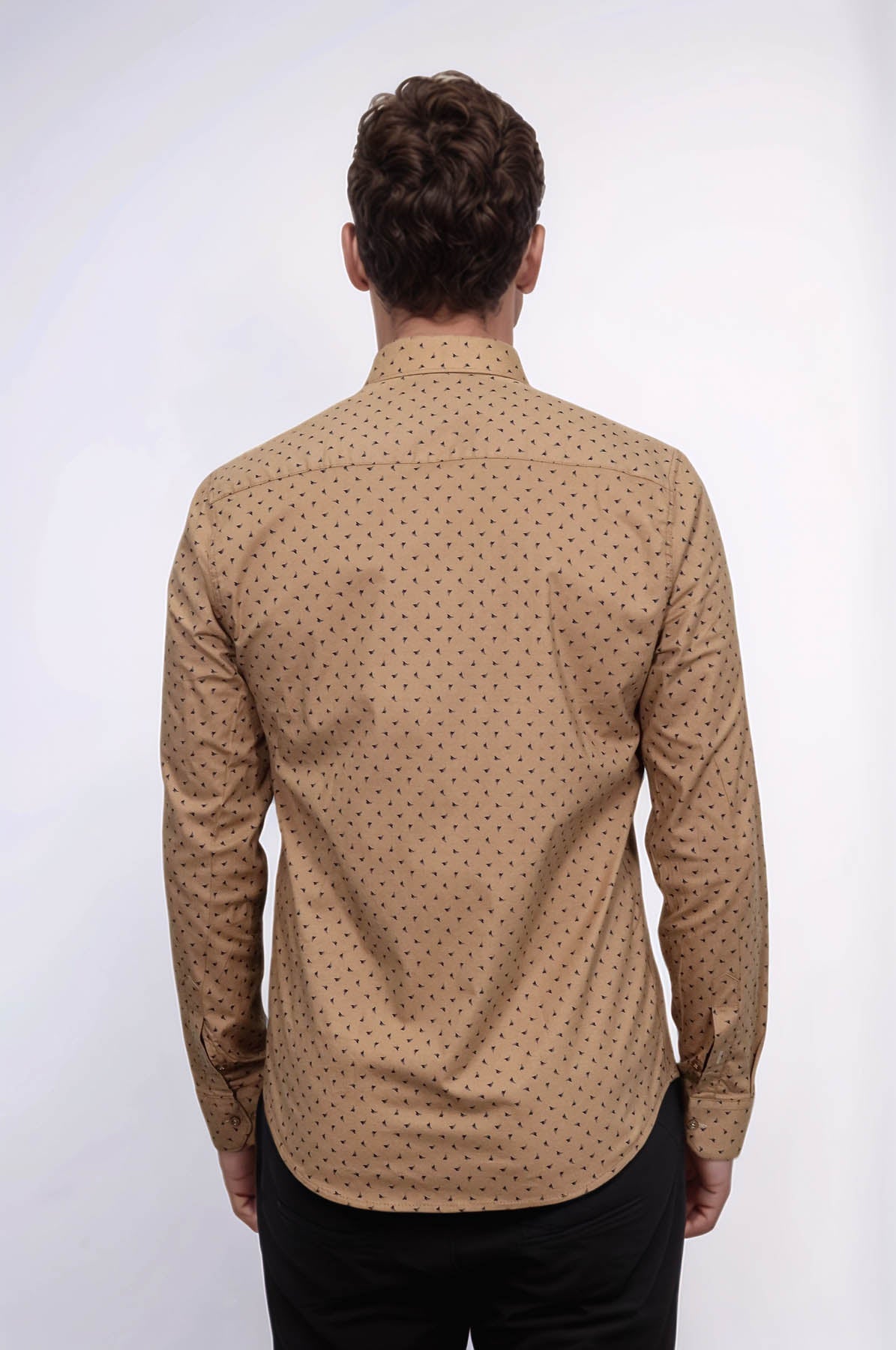Men’s Beige Shirt with Minimal Black Pattern – fabric detail view
