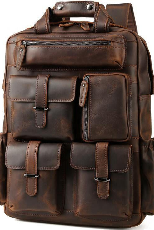 Luggage & Bags - Backpacks Mens Big Outdoor Travel Leather Backpack Fits 17 Inch Laptop