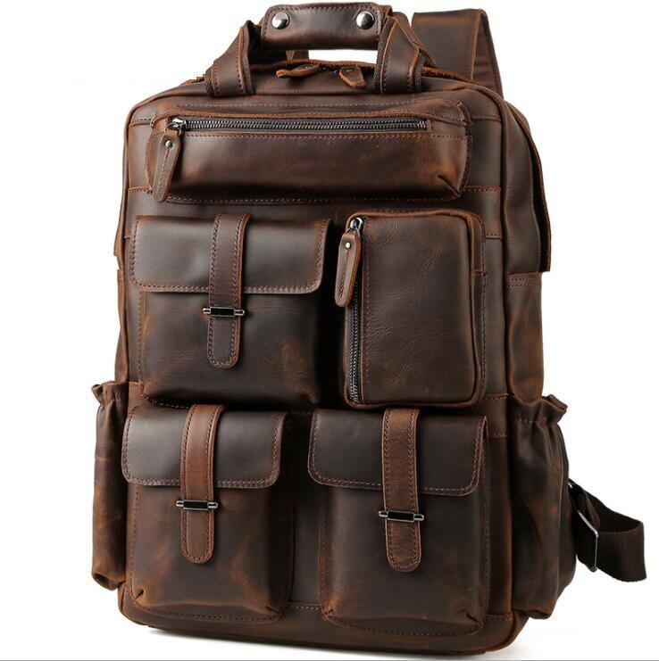 Luggage & Bags - Backpacks Mens Big Outdoor Travel Leather Backpack Fits 17 Inch Laptop