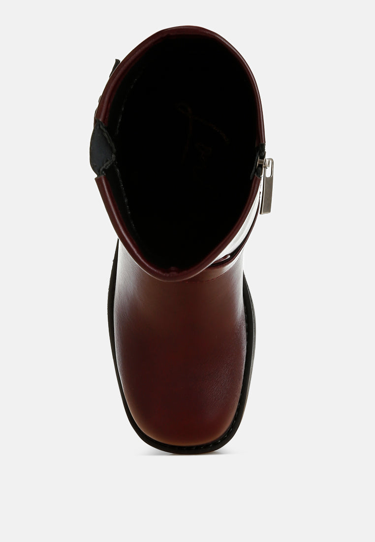 Women's burgundy leather boots, stylish for casual outings