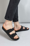 Men's Black Double-Strap Slide Sandals with Adjustable Buckles – front view
