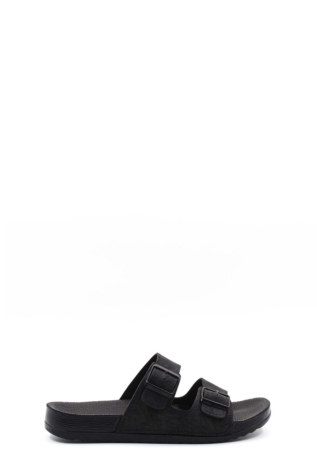 Men's Black Double-Strap Slide Sandals with Adjustable Buckles – detail view