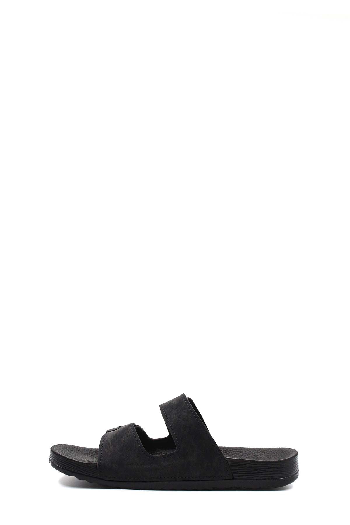 Men's Black Double-Strap Slide Sandals with Adjustable Buckles – side view