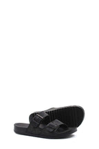 Men's Black Double-Strap Slide Sandals with Adjustable Buckles – styled view