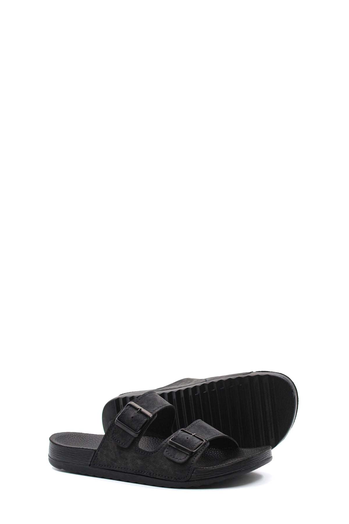 Men's Black Double-Strap Slide Sandals with Adjustable Buckles – styled view