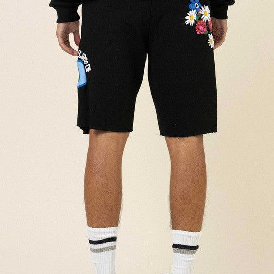 Men's Shorts Mens Black Flower Puff Print Shorts