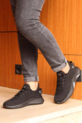 Men's Black Knit Sneakers with Lightweight Sole – front view