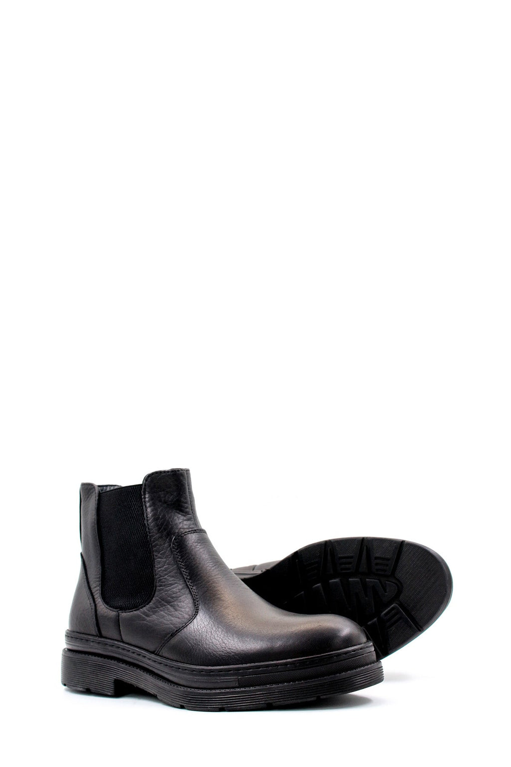 Men's Black Leather Chelsea Boots with Rugged Sole – close up view